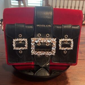 MICHAEL KORS Hayden Leather/Suede Crystal Embellished Crossbody